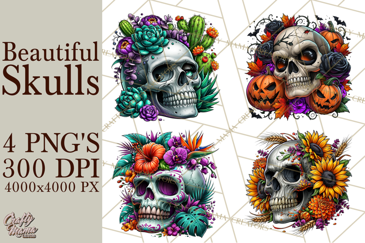 Floral Skull PNG Clipart, Spooky Gothic Halloween Png
