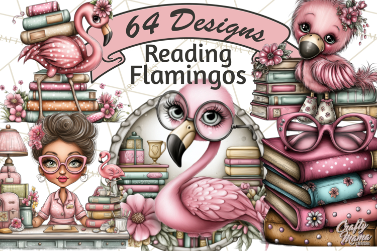 Flamingo Librarian Reading Clipart PNG
