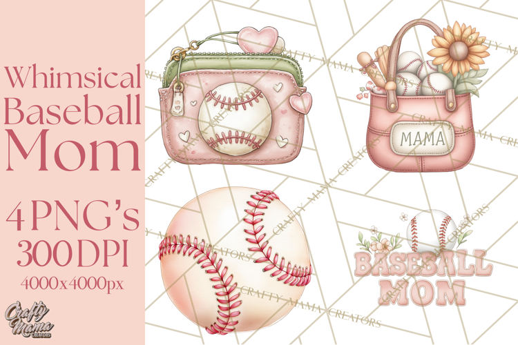 Baseball Mom Clipart PNG, Whimsical Graphics for Sports Moms