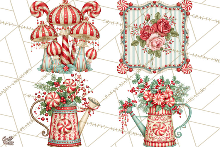 Whimsical Peppermint Garden PNG Christmas Clipart