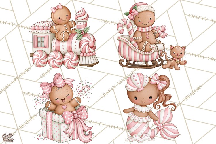 Pink Gingerbread Clipart PNG, Cute Christmas Gingerbread example image 1