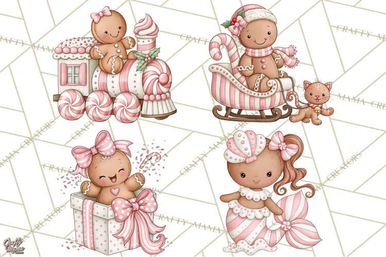 Pink Gingerbread Clipart PNG, Cute Christmas Gingerbread