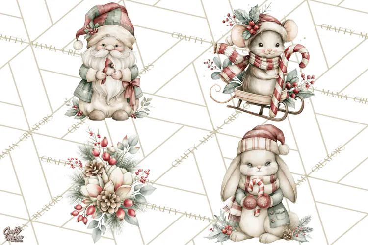 Watercolor Christmas Clipart PNG, Holiday Graphics PNG