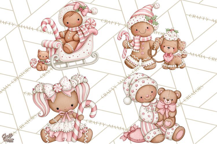 Pink Gingerbread Clipart PNG, Cute Christmas Gingerbread example image 1