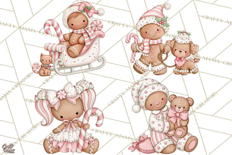 Pink Gingerbread Clipart PNG, Cute Christmas Gingerbread