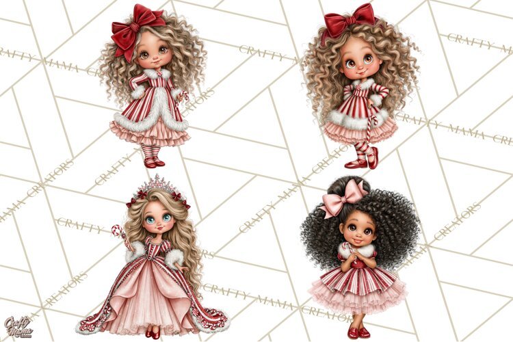 Candy Cane Christmas Girls Clipart PNG, Cute Holiday Kids example image 1