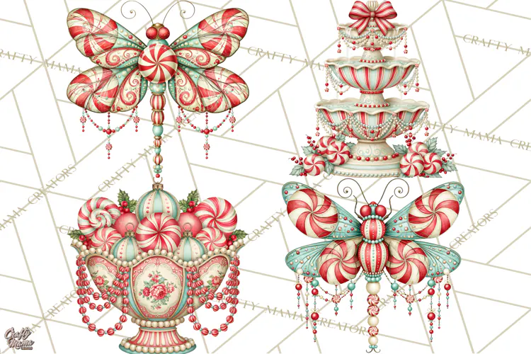 Whimsical Peppermint Garden PNG Christmas Clipart
