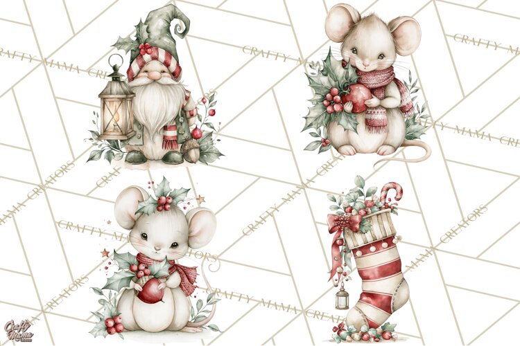 Watercolor Christmas Clipart PNG, Holiday Graphics PNG example image 1