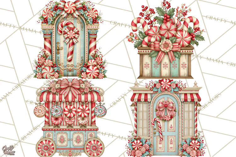 Whimsical Peppermint Bakery PNG Christmas Clipart