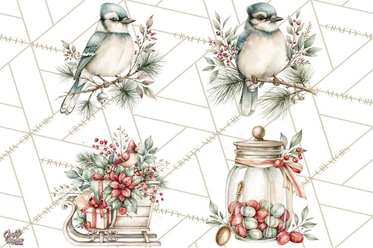 Watercolor Christmas Clipart PNG, Holiday Graphics PNG example image 1