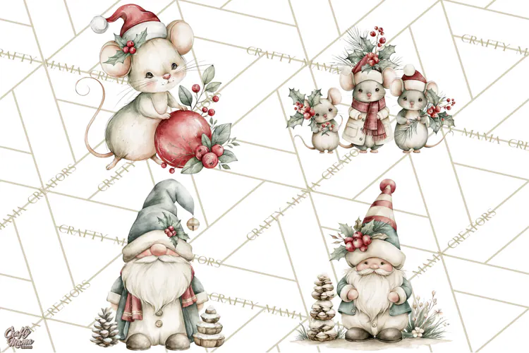 Watercolor Christmas Clipart PNG, Holiday Graphics PNG