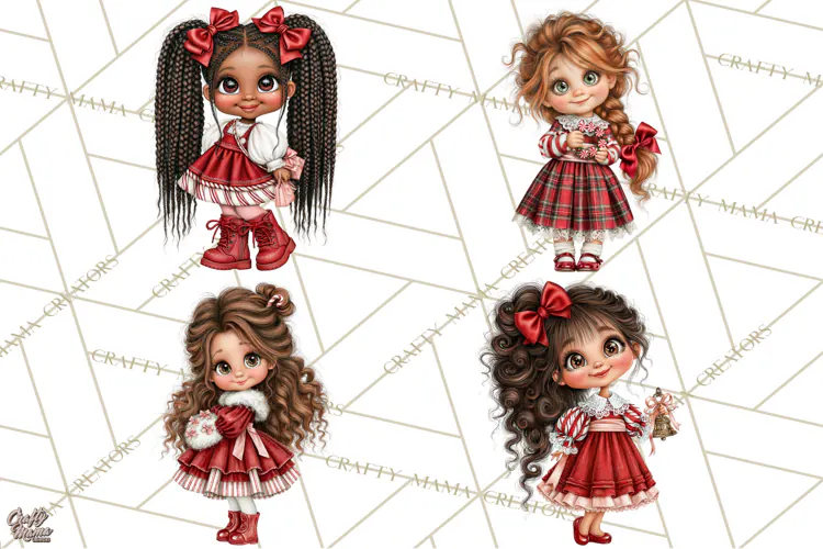Candy Cane Christmas Girls Clipart PNG, Cute Holiday Kids