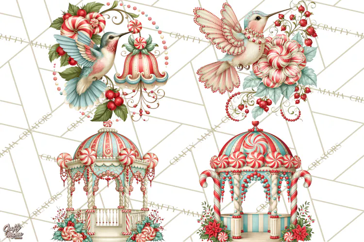 Whimsical Peppermint Garden PNG Christmas Clipart