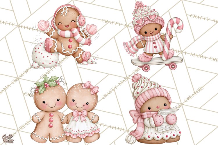 Pink Gingerbread Clipart PNG, Cute Christmas Gingerbread example image 1