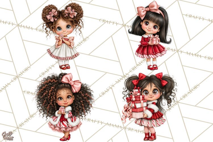 Candy Cane Christmas Girls Clipart PNG, Cute Holiday Kids example image 1