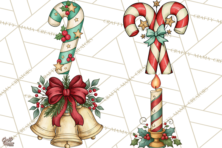 Vintage Christmas Clipart Accessories, Holiday Doodle PNG