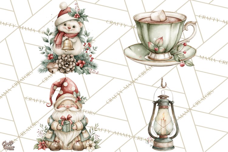 Watercolor Christmas Clipart PNG, Holiday Graphics PNG example image 1