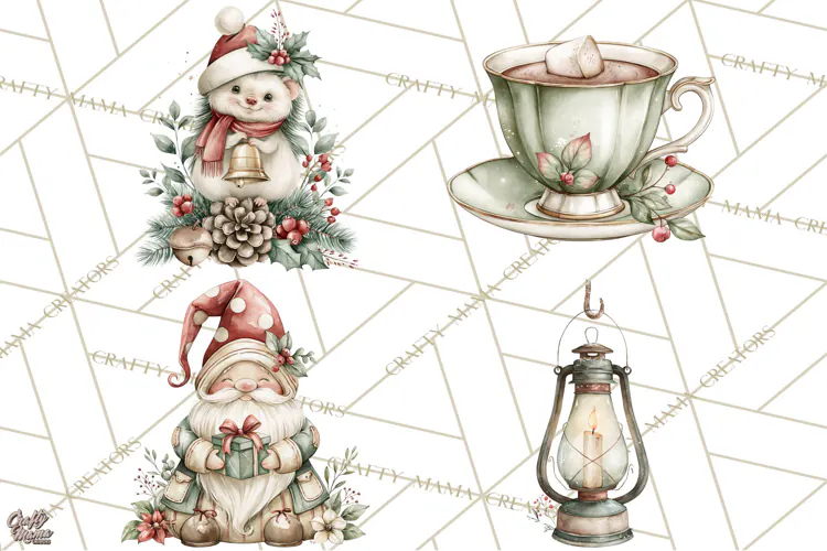 Watercolor Christmas Clipart PNG, Holiday Graphics PNG