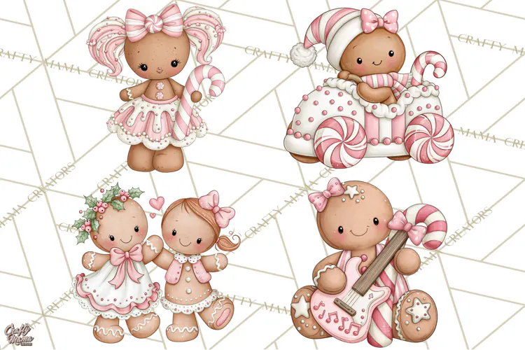 Pink Gingerbread Clipart PNG, Cute Christmas Gingerbread