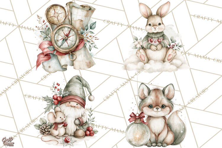 Watercolor Christmas Clipart PNG, Holiday Graphics PNG example image 1