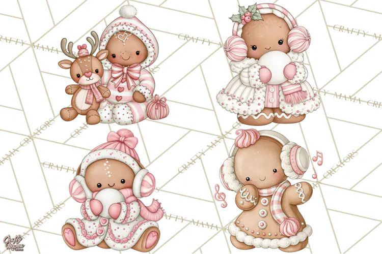 Pink Gingerbread Clipart PNG, Cute Christmas Gingerbread