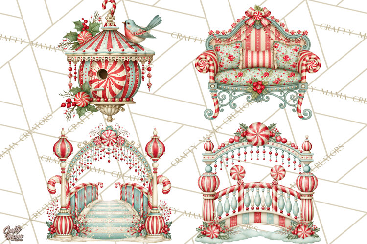 Whimsical Peppermint Garden PNG Christmas Clipart example image 1