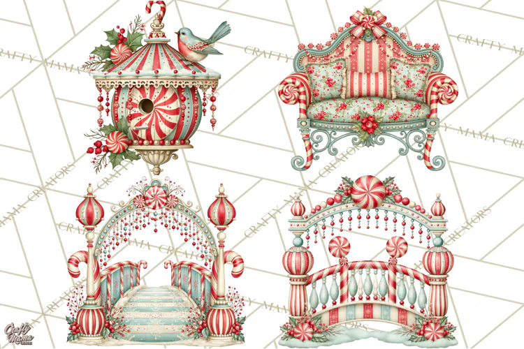 Whimsical Peppermint Garden PNG Christmas Clipart