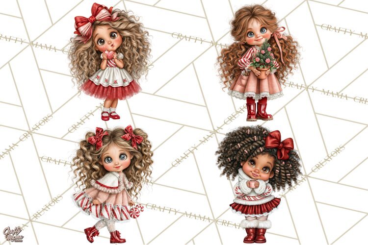 Candy Cane Christmas Girls Clipart PNG, Cute Holiday Kids example image 1