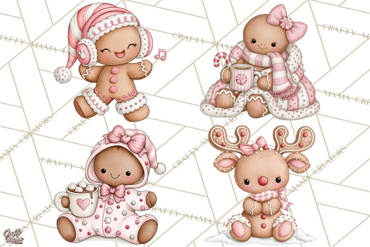 Pink Gingerbread Clipart PNG, Cute Christmas Gingerbread example image 1