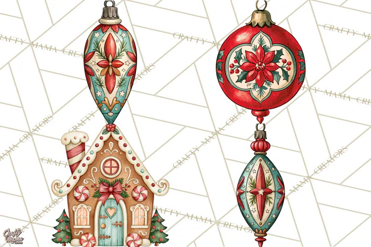 Vintage Christmas Clipart Accessories, Holiday Doodle PNG