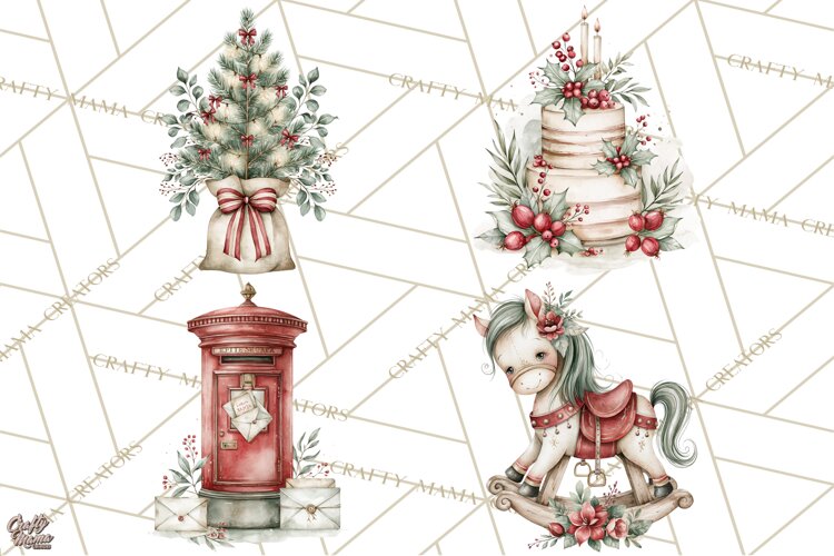 Watercolor Christmas Clipart PNG, Holiday Graphics PNG example image 1