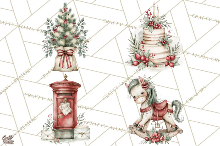 Watercolor Christmas Clipart PNG, Holiday Graphics PNG
