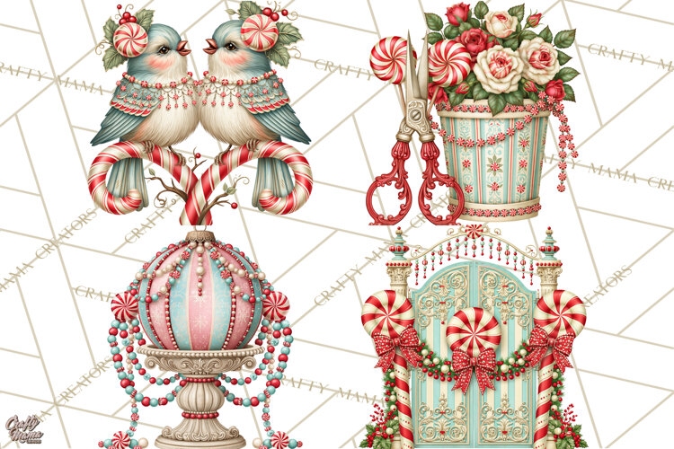 Whimsical Peppermint Garden PNG Christmas Clipart example image 1