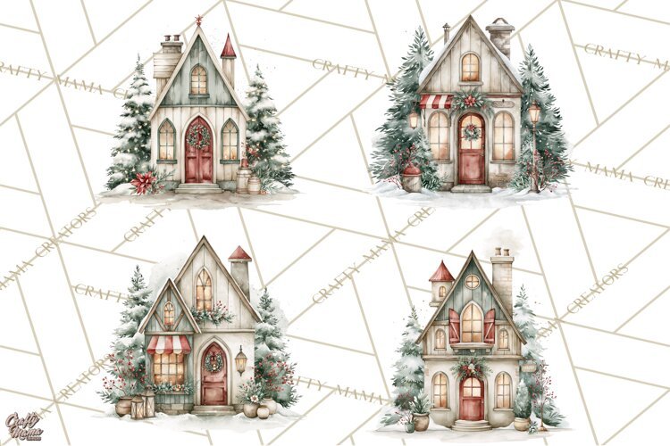 Watercolor Christmas Clipart PNG, Holiday Graphics PNG example image 1