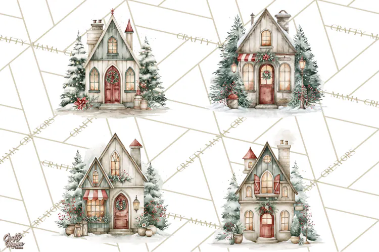 Watercolor Christmas Clipart PNG, Holiday Graphics PNG