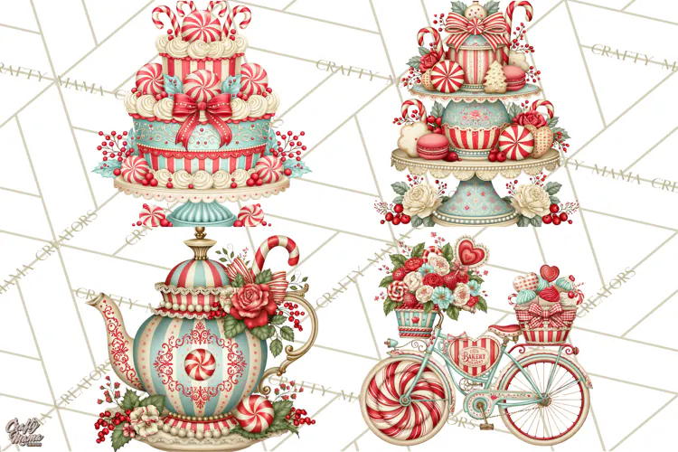 Whimsical Peppermint Bakery PNG Christmas Clipart