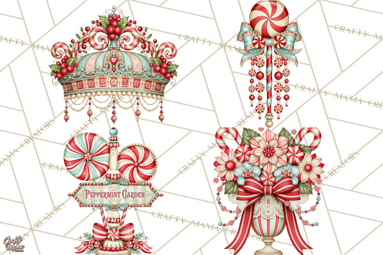 Whimsical Peppermint Garden PNG Christmas Clipart example image 1