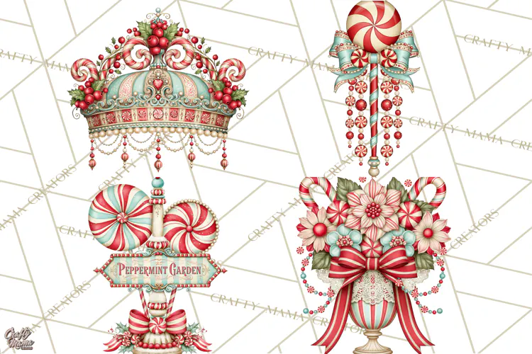 Whimsical Peppermint Garden PNG Christmas Clipart
