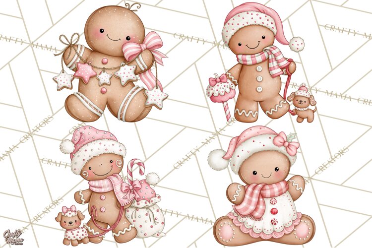 Pink Gingerbread Clipart PNG, Cute Christmas Gingerbread example image 1