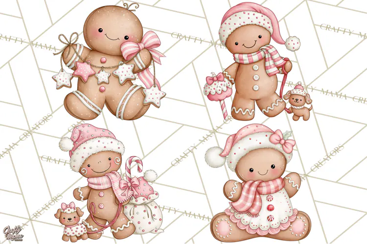 Pink Gingerbread Clipart PNG, Cute Christmas Gingerbread