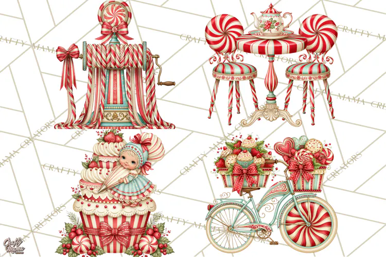Whimsical Peppermint Bakery PNG Christmas Clipart