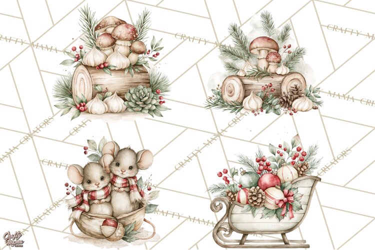 Watercolor Christmas Clipart PNG, Holiday Graphics PNG example image 1
