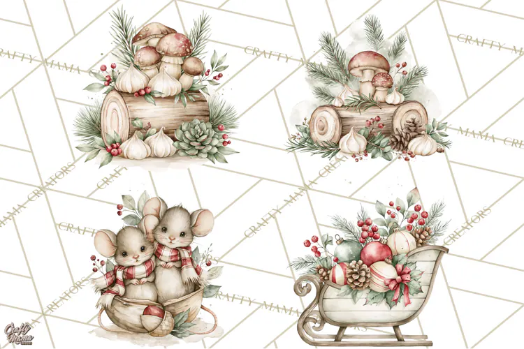 Watercolor Christmas Clipart PNG, Holiday Graphics PNG