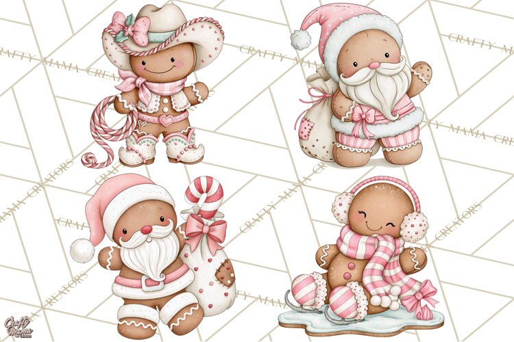 Pink Gingerbread Clipart PNG, Cute Christmas Gingerbread example image 1