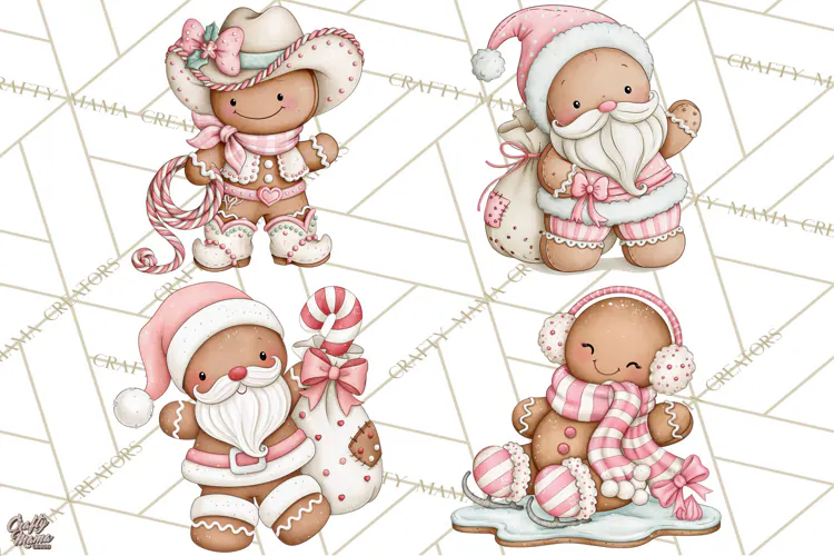 Pink Gingerbread Clipart PNG, Cute Christmas Gingerbread