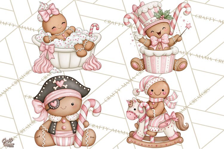 Pink Gingerbread Clipart PNG, Cute Christmas Gingerbread example image 1