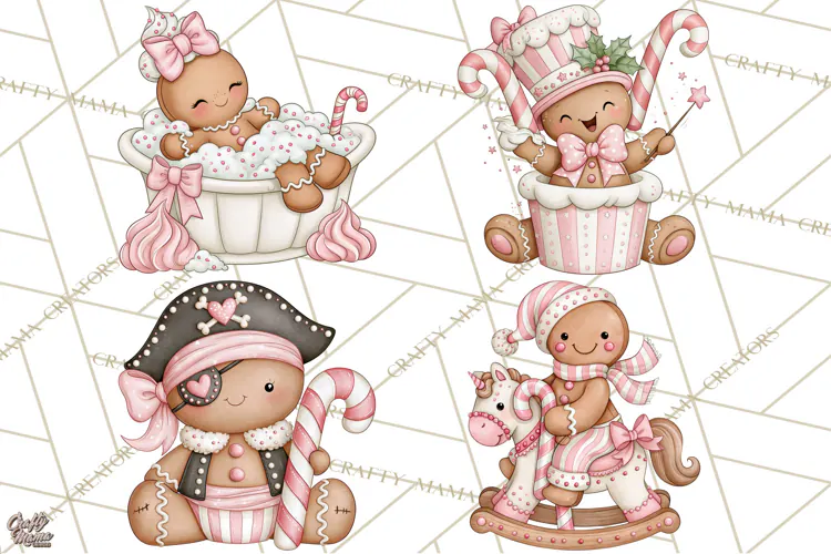 Pink Gingerbread Clipart PNG, Cute Christmas Gingerbread