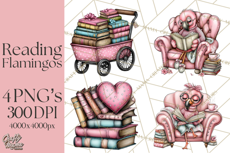 Flamingo Librarian Reading Clipart PNG