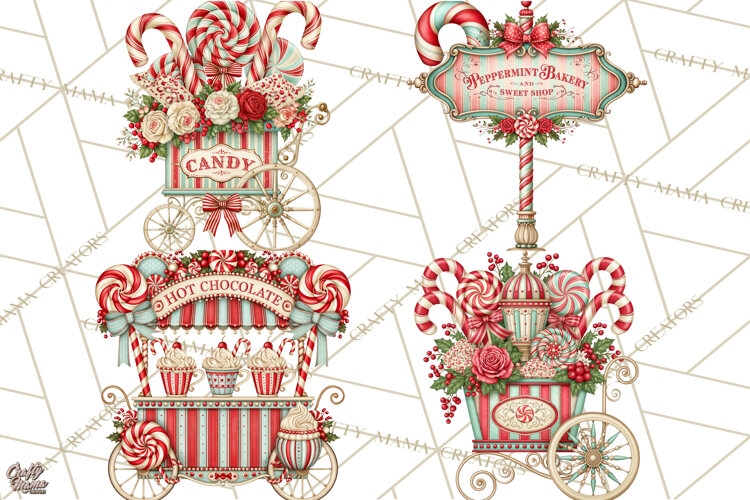 Whimsical Peppermint Bakery PNG Christmas Clipart example image 1
