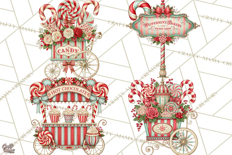 Whimsical Peppermint Bakery PNG Christmas Clipart